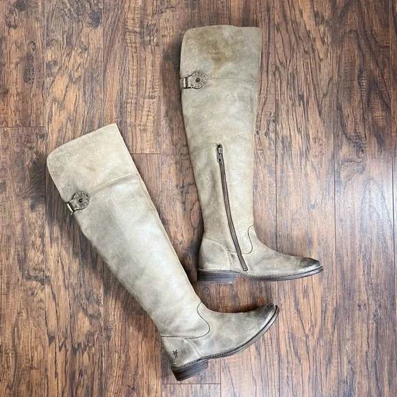 Frye • Shirley OTK Boots over the knee tall suede leather Ash Gray taupe - Picture 8 of 15
